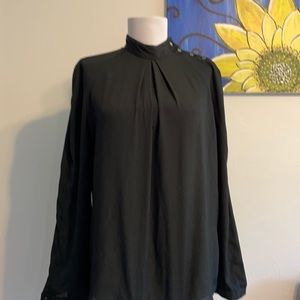 Tahari vintage black on black-print blouse